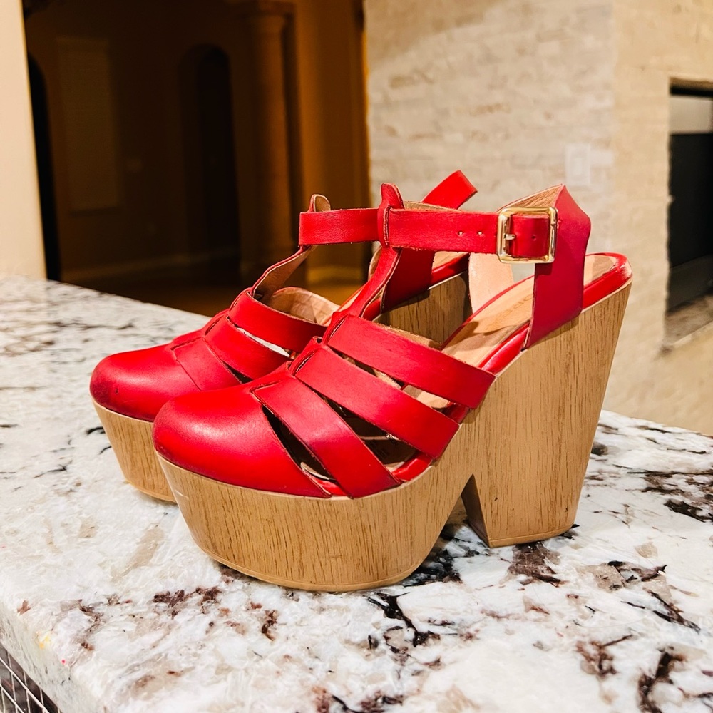 Andrea Red Platform Wedges